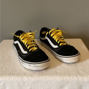 Vans Black and White Sneakers with Yellow Laces